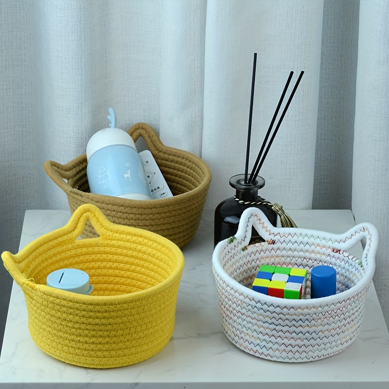 Round Small Basket Cotton Rope Woven Baskets for Organizing Key Tray Bowl  for Entryway Desktop Storage Basket Tissue Box - AliExpress