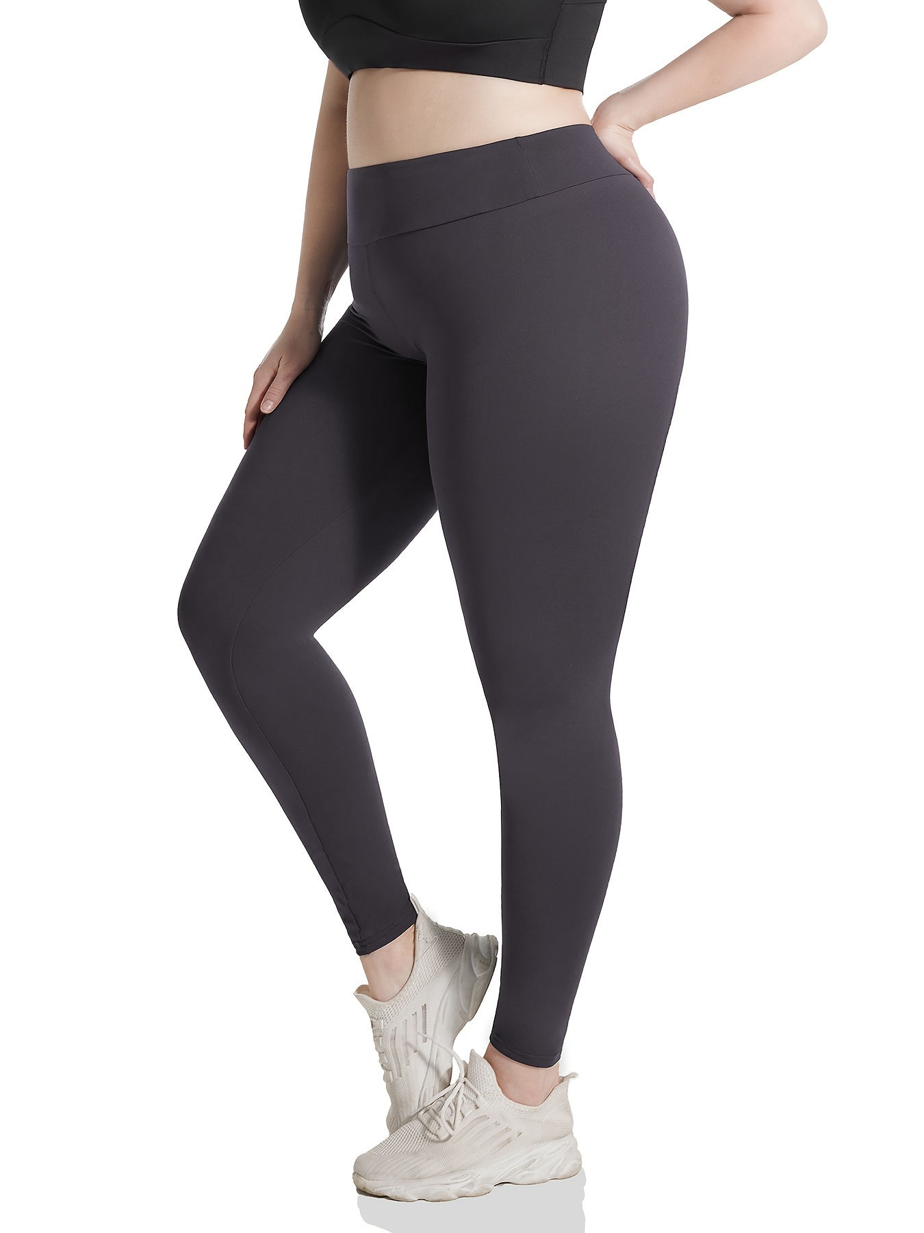 Plus Size High Waist Solid Color Stretchy Leggings Women's - Temu