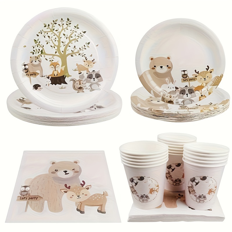 Vaisselle jetable animaux sauvages thème forêt fête d'anniversaire, petit  Lion, assiette en papier, tasse en