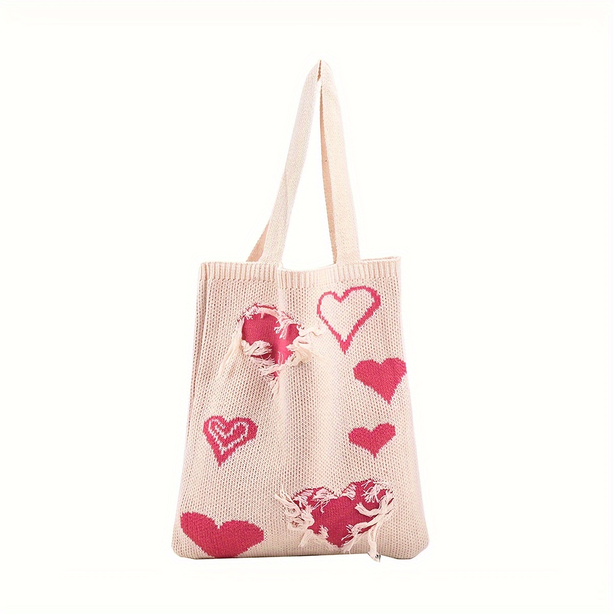 Women Heart Graphic Hobo Bag Coquette Crochet Tote Bag Aesthetics Indie  Shoulder Handbags Y2K Mesh Knitted Bag