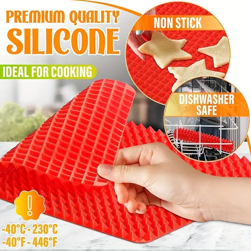 1pc silicone baking mat 16 11in pan non stick cooking mat bpa free sheet for oven large size mat for barbeque roasting pastry baking and microwaves refrigerators red 2