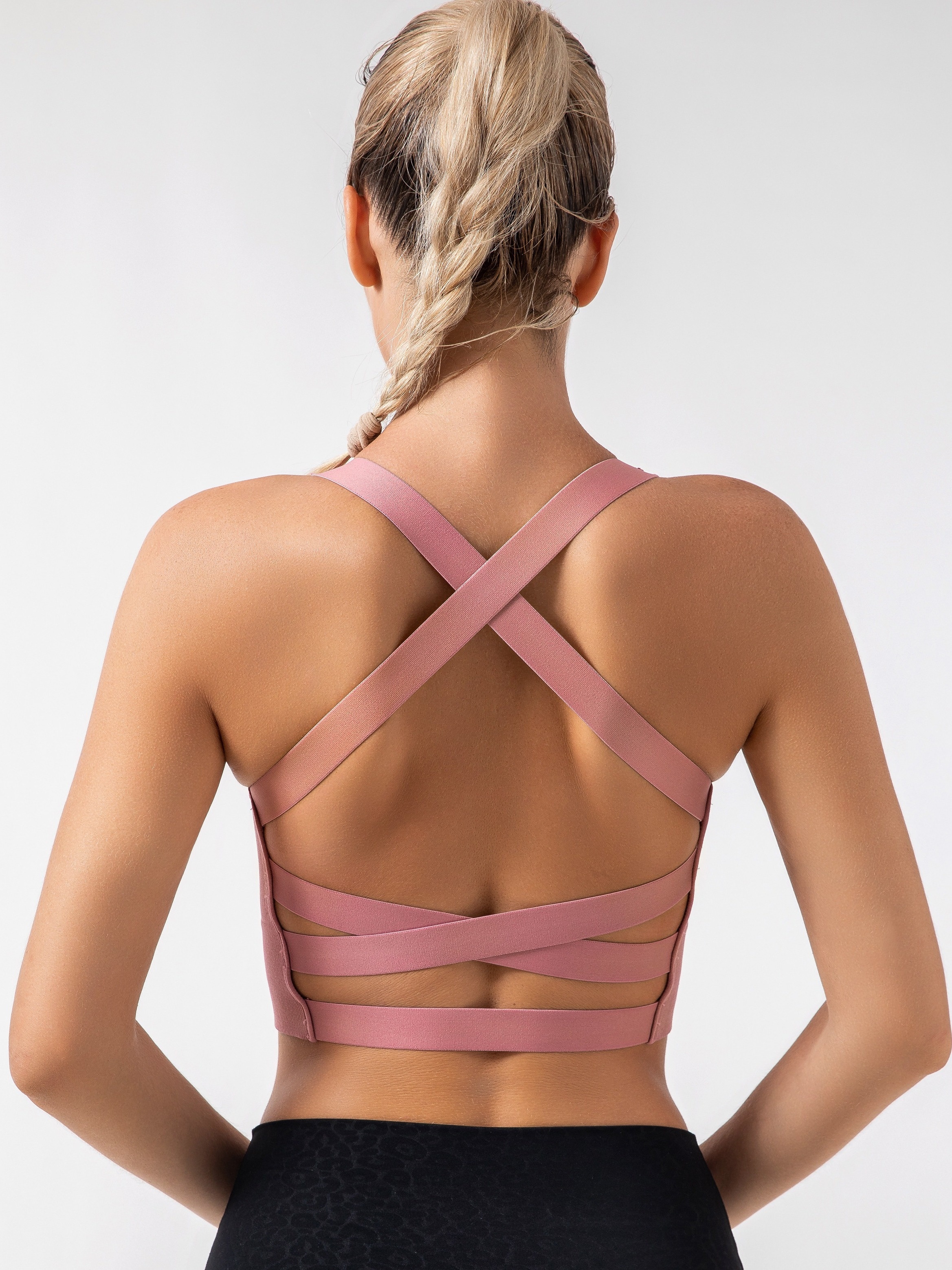  High Impact Sports Bras For Women High Support Large Bust Womens  Sports Bras Strappy Padded Sports Bra Crisscross Back Pink