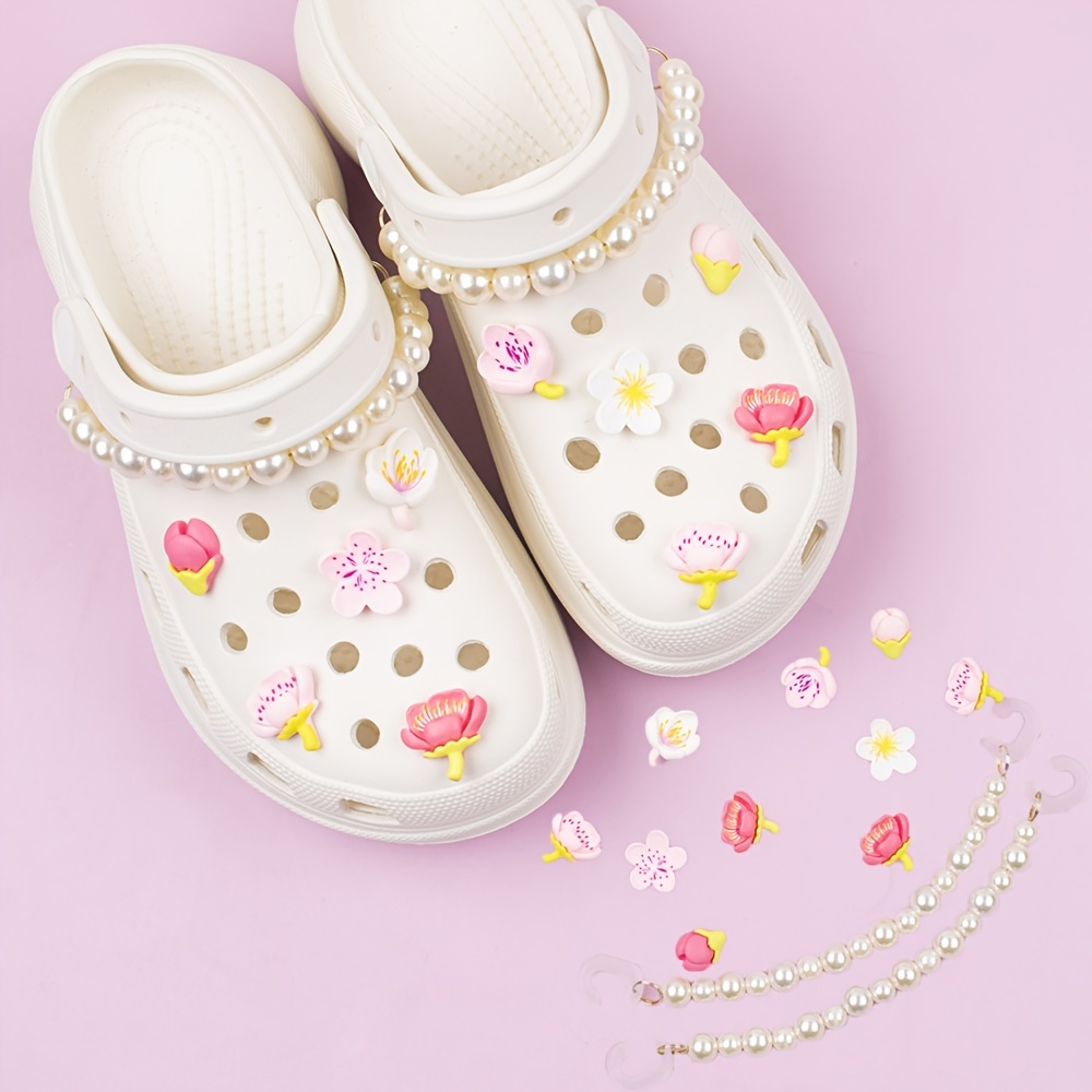 1Set Colorful Flowers Shoe Decoration Pearl Croc Charms Adult Kids