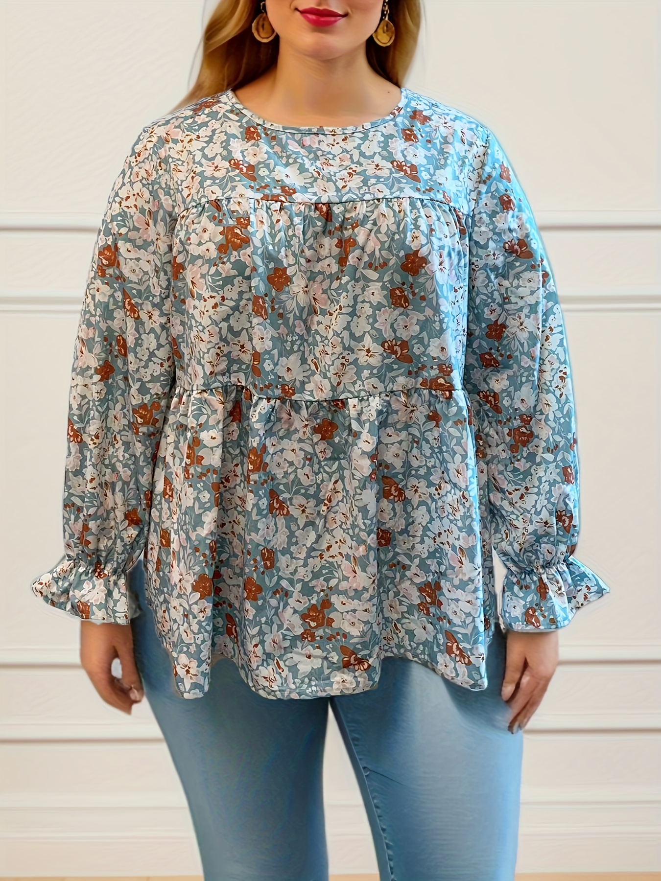 Plus Size Casual Women's Plus Allover Floral Print - Temu