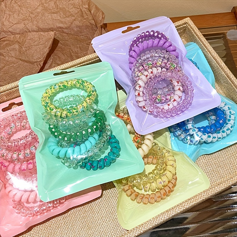 

6pcs/set Plastic Spiral Hair Ties Elastic Telephone Line Shaped Hair Loops Ponytail Holders Trendy Hair Accessories For Women And Daily Uses