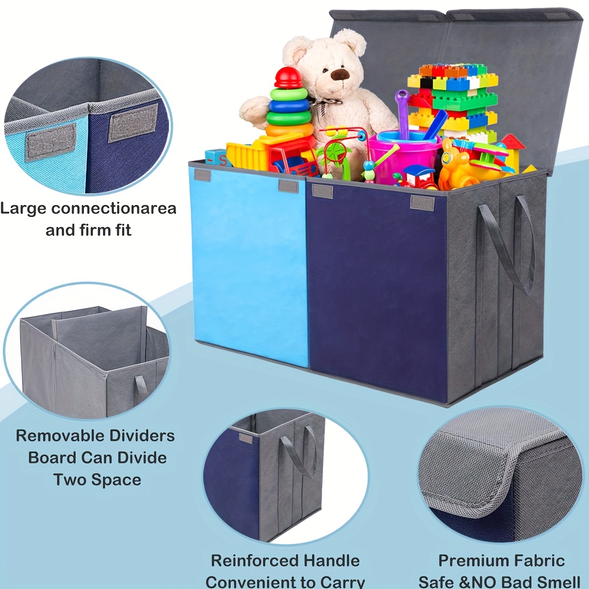 Extra Large Storage Bins with Lids and Divider, Collapsible Fabric