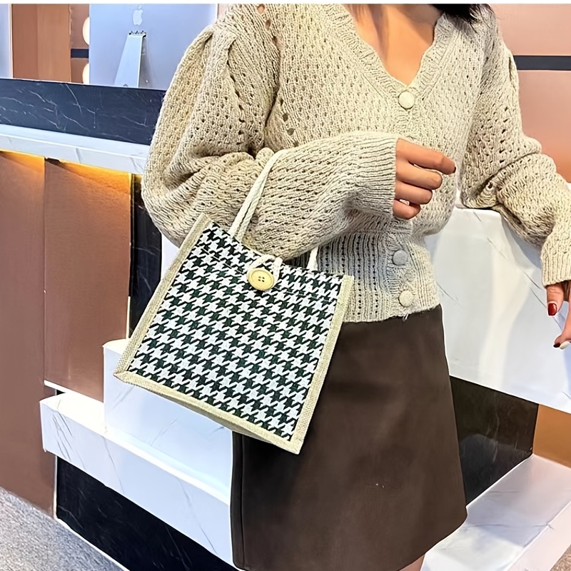 Houndstooth Pattern Tote Bag, Large Capacity Shoulder Bag, Versatile Handbag  For Commuter, Shopping - Temu