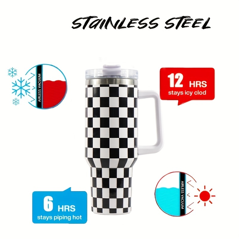 Checkerboard Design Tumbler With Lid Stainless Steel Water Bottle With  Straw And Lid Perfect For Outdoor Camping And Travel - Temu