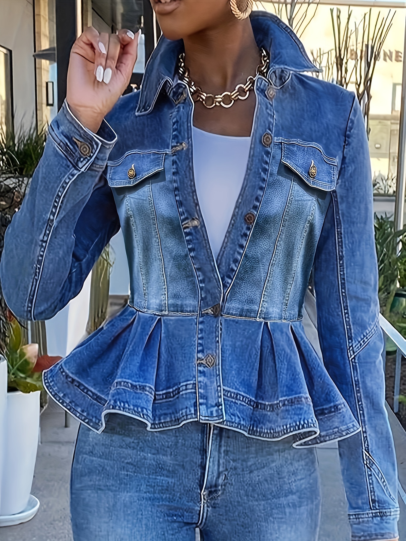 Ruffled denim jacket hot sale plus size