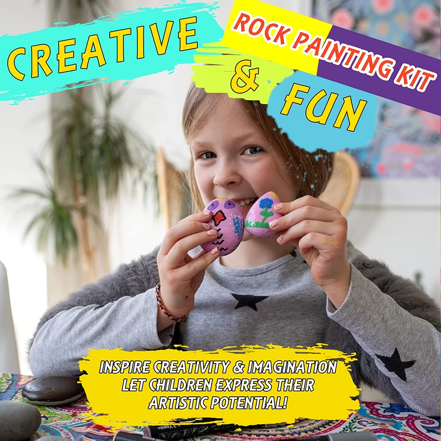  Kit de pintura de roca para niños, juego de pintura de color de  bricolaje de piedra, juguete de actividades de pintura creativa, regalo de  dibujo de artes y manualidades para niños