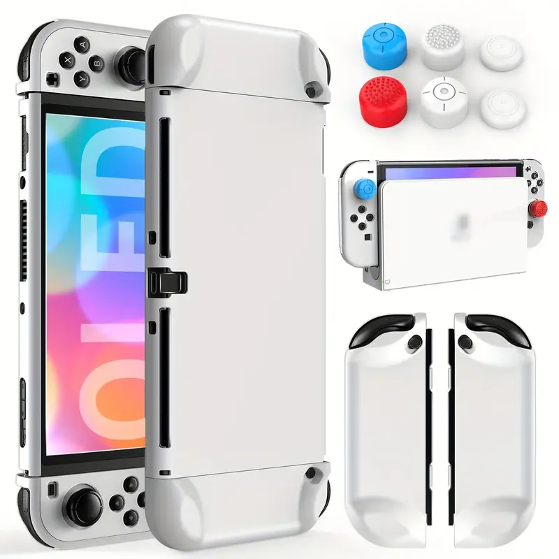 for switch oled case for nintendo switch oled model dockable pc protective cover case for switch oled model with comfortable joy con grip case and 6 thumb stick caps details 2