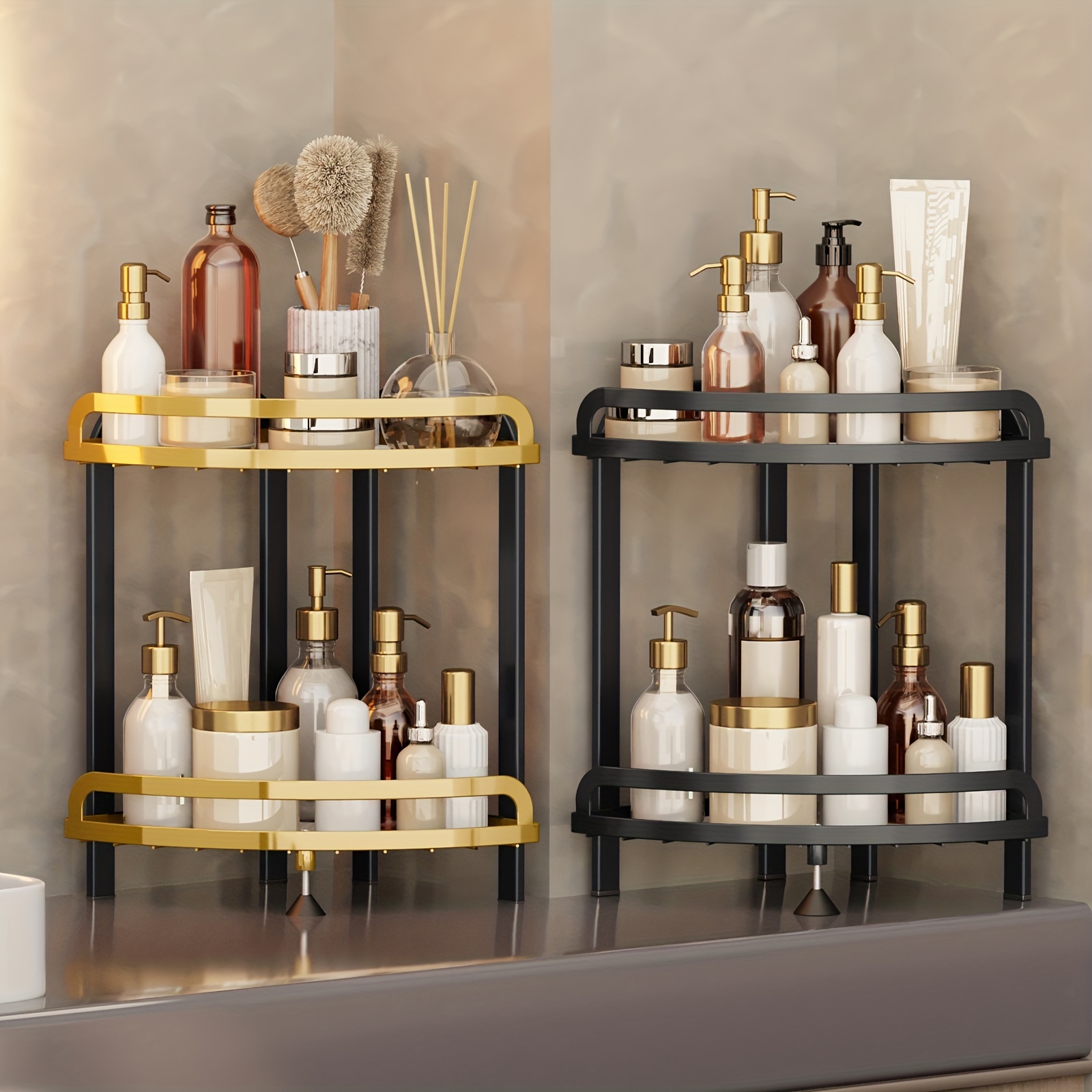 2 Tier Bathroom Counter Organizer, Makeup and Cosmetic Organizer Rack,  Bathroom Vanity Storage Tray, Counter Standing Holder Shelf, Black Medium