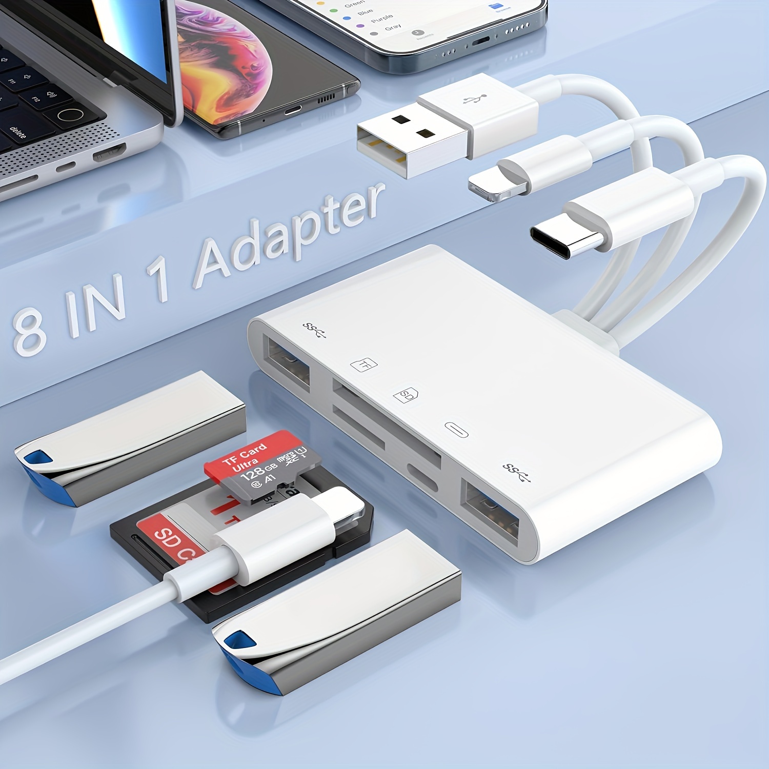 5-in-1 Memory Card Reader, USB OTG Adapter & SD Card Reader for  i-Phone/i-Pad, USB C and USB A Devices with Micro SD & SD Card Slots,  Supports