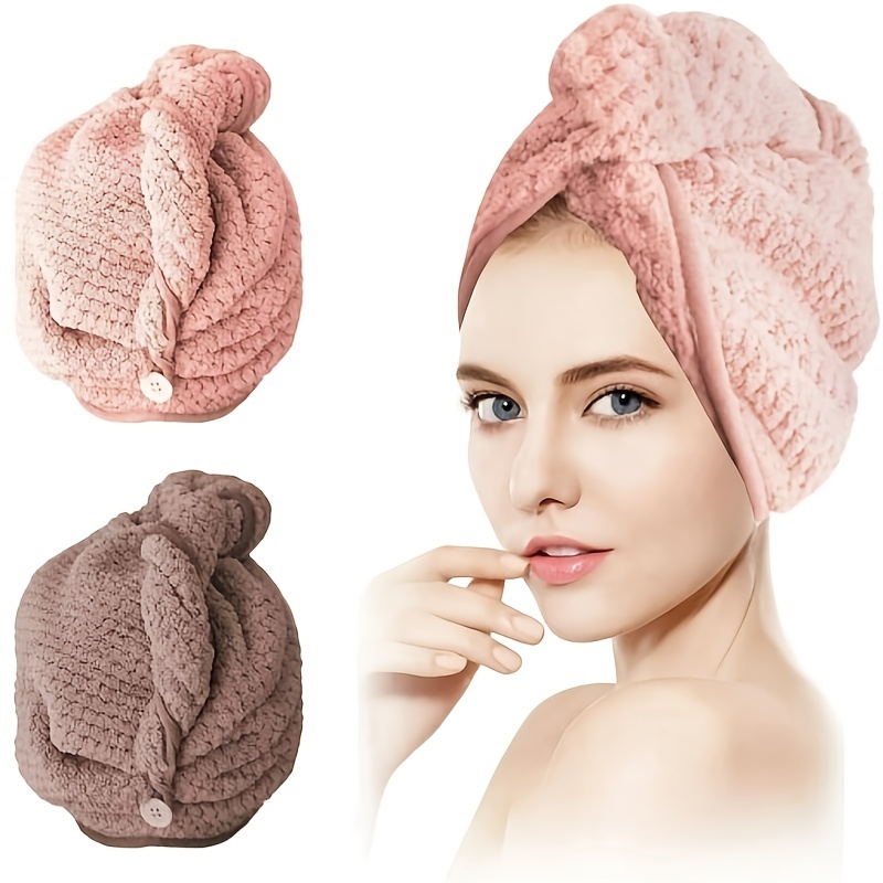 Microfiber Hair Towel Button Soft Absorbent Hair Drying - Temu Canada