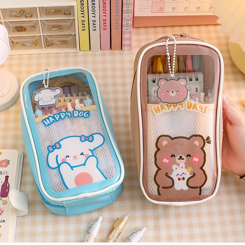 Korean Style Kawaii Aesthetic Pencil Case Transparent Pencil Case Cosmetic  Storage School Supplies Stationery