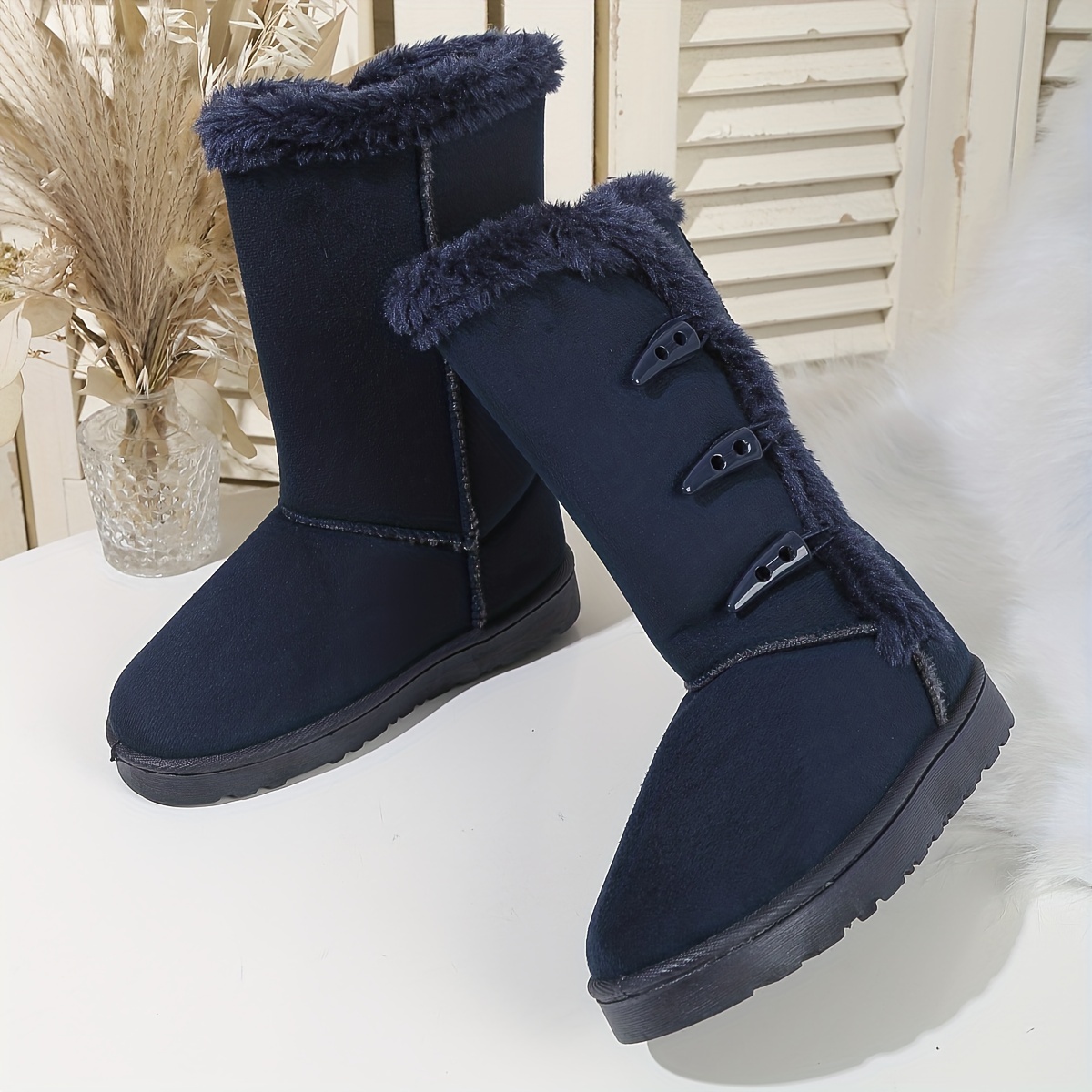 Navy fur 2024 lined boots