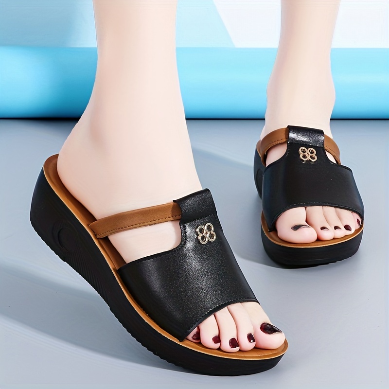 Sandalias De Cuña Para Mujer, Cómodos Zapatos Sin Cordones Con Punta Abierta, Zapatos De Plataforma De Moda Para Mujer 3