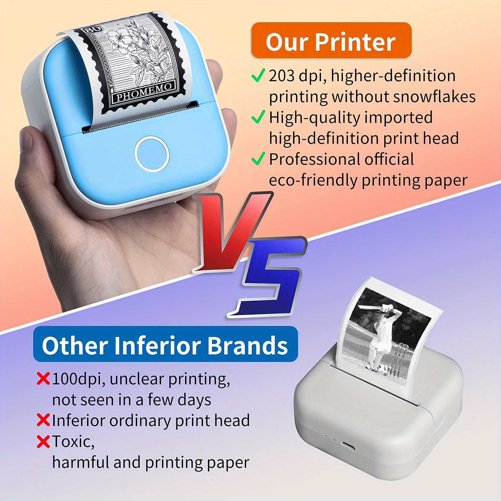 Mini Inkless Sticker Printer , HD Mini Thermal Sticky Note Printer Print  Pod Sticker Maker, Mini Portable Bluetooth Pocket Printer for School Notes