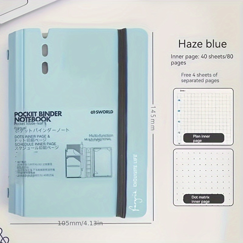 Image of 1pc A7 Loose-leaf Notebook, Book Cover And 40pcs Paper And 4pcs Divider Portable Notebook, Suitable For Office, Student Supplies, And Travel Carrying Supplies