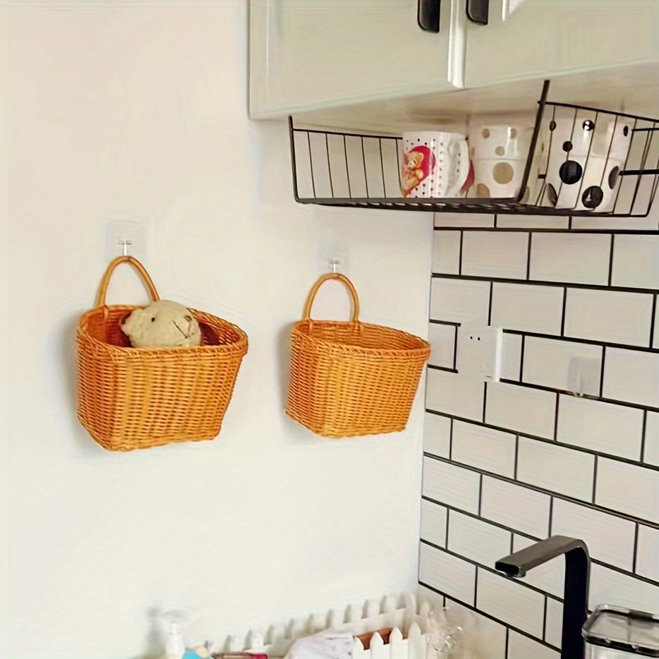 Plastic Rattan Woven Storage Basket Kitchen Wall Hanging - Temu