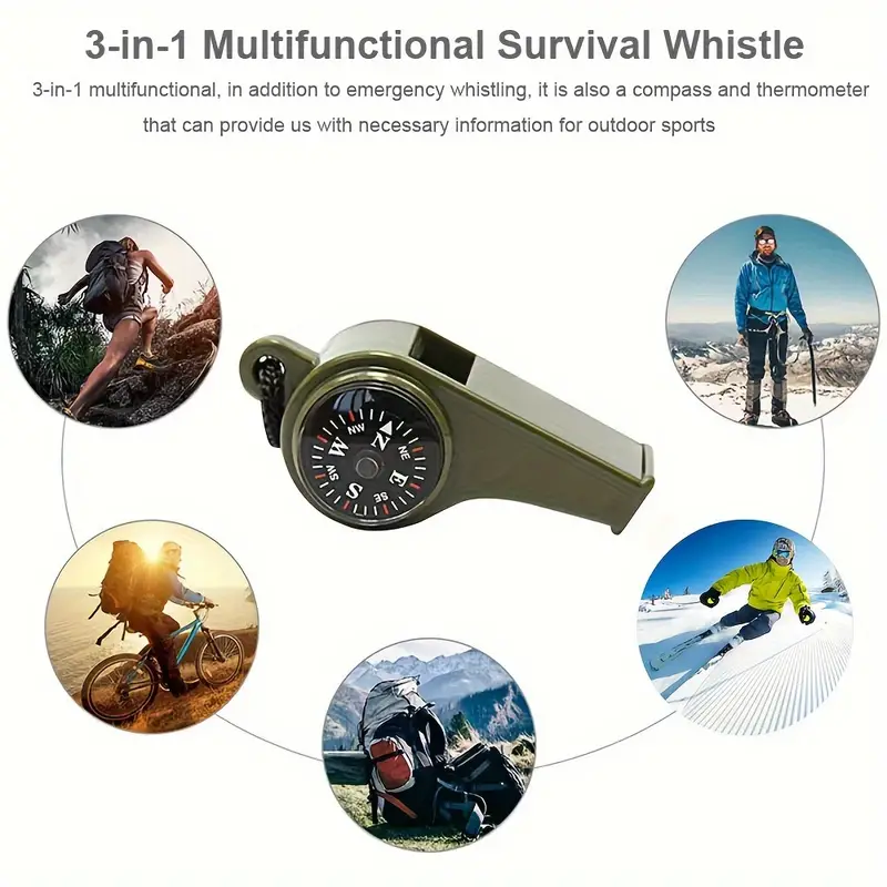 1pc 4-in-1 Outdoor Multifunctional Whistle With Compass