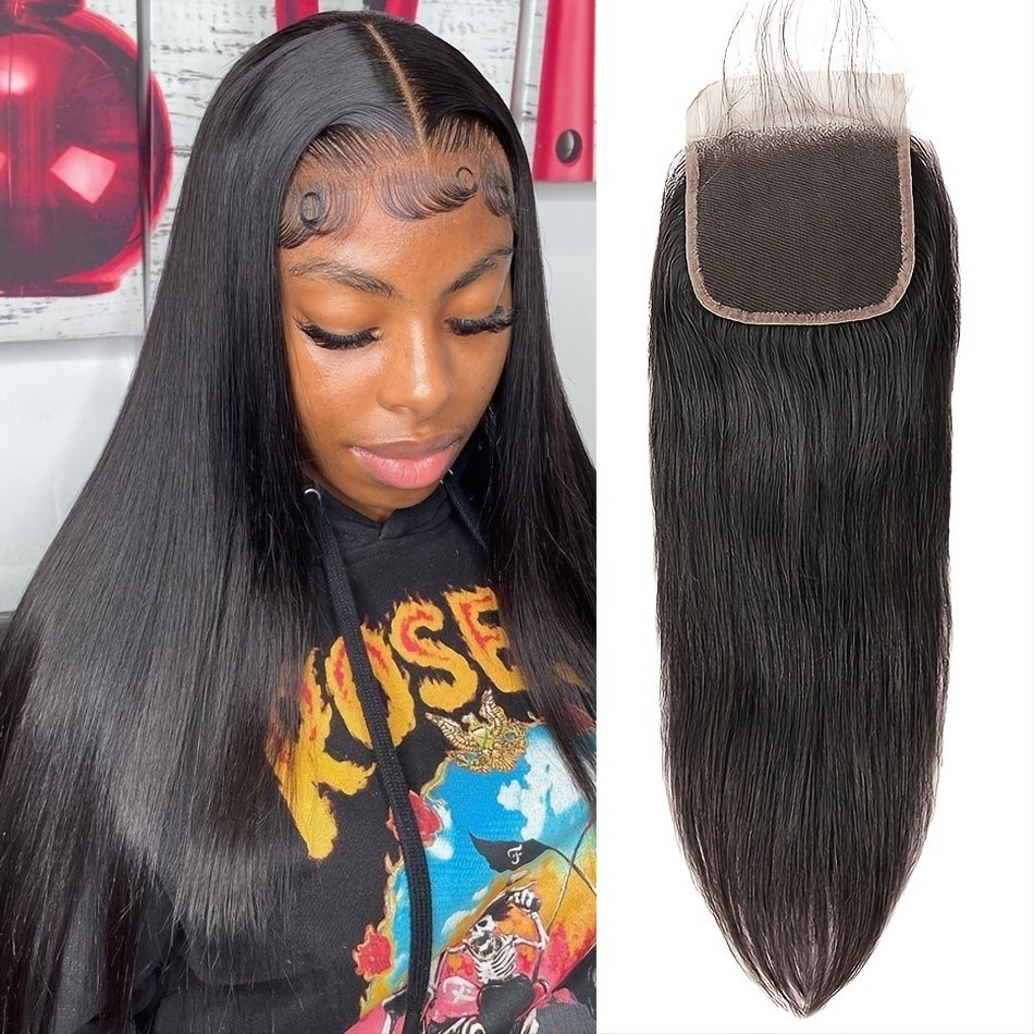 Transparent 4x4 Lace Closure Brazilian Straight Human Hair Light Brown Lace  Closure Frontal Hair 14 16 18 20 Inch | High-quality & Affordable | Temu
