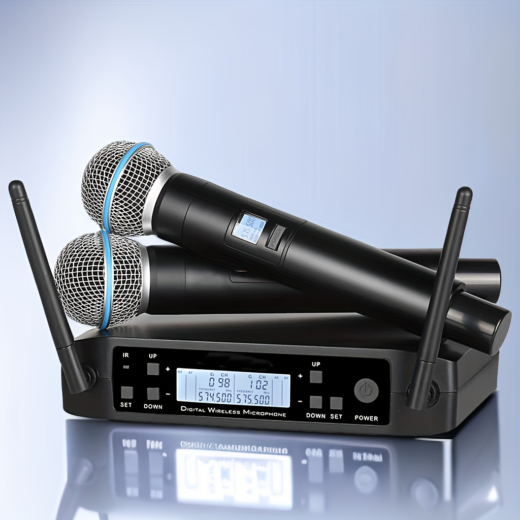 Sistema de micrófono inalámbrico, micrófono profesional de karaoke UHF  micrófono de mano de doble canal, receptor de rango de 200 pies y 2  micrófonos