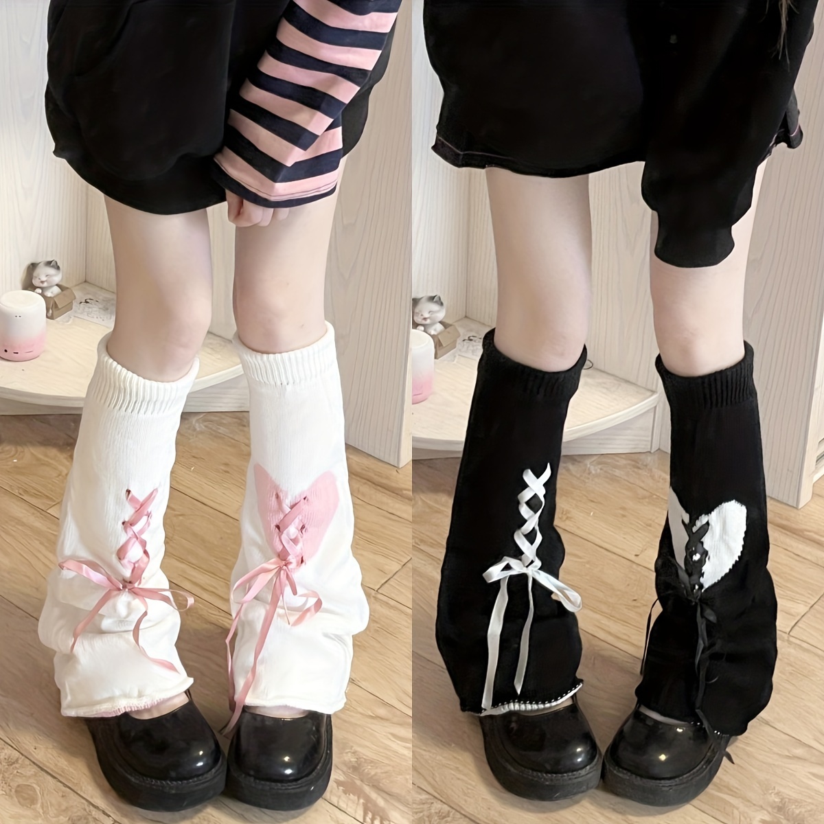 3 Pairs Kawaii Winter Knitted Leg Warmers Knee High Loose Socks Japanese  Style Leg Warmers For Girls Women (Black, White, Pink, Common) : :  Clothing, Shoes & Accessories