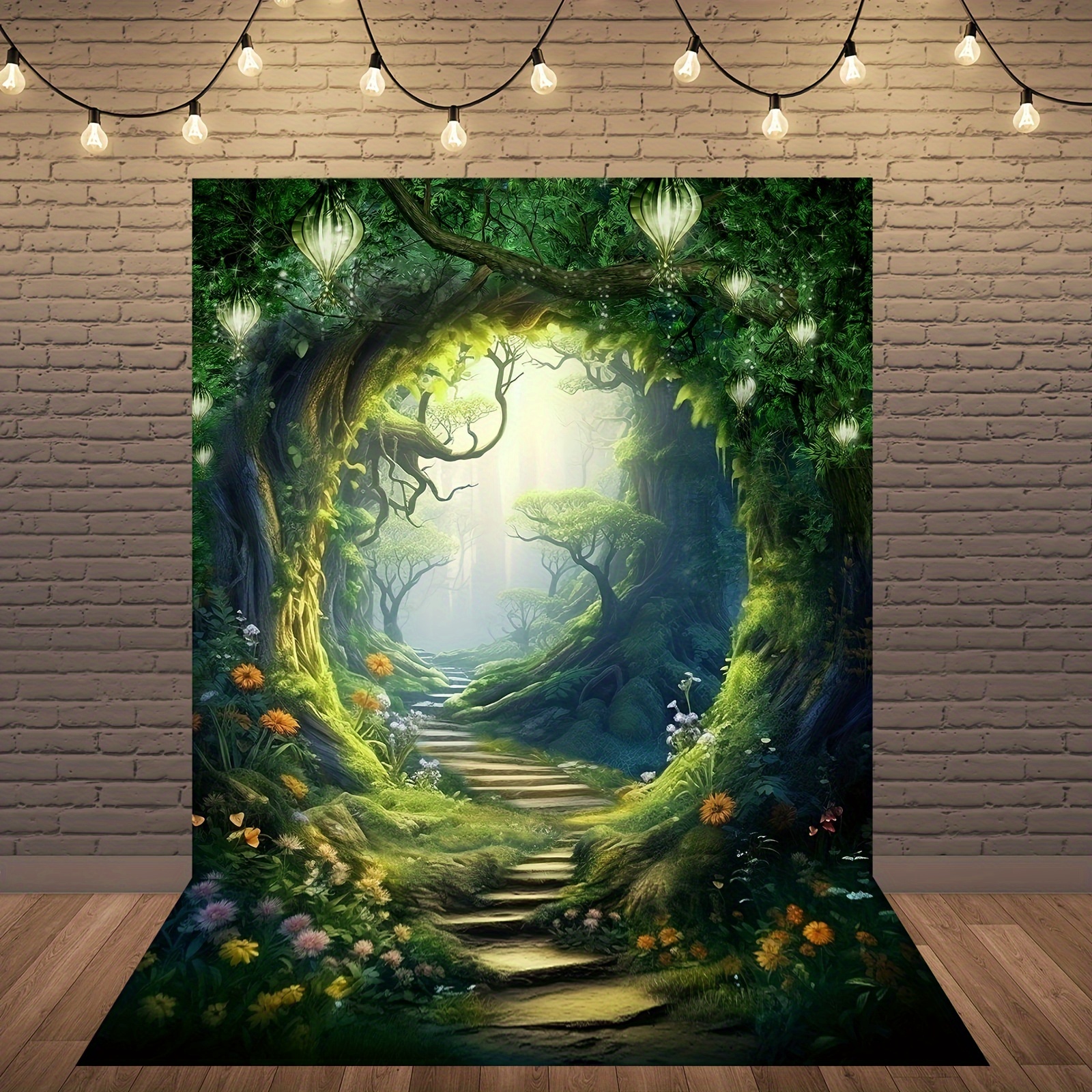 

1pc Dream Forest Tree Hole Background 5wx7h Feet Fairyland Green Garden Green Tree Spring Woodland Baby Shower Birthday Party Photography Background Banner Celebration Props Photo Shoot Cloth