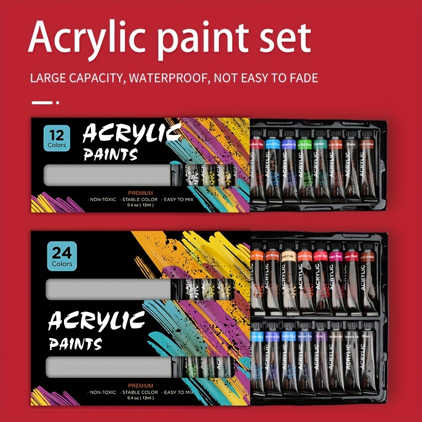12/24 Colors Acrylic Paint & 10 Pcs Paint Brush Artist Painting