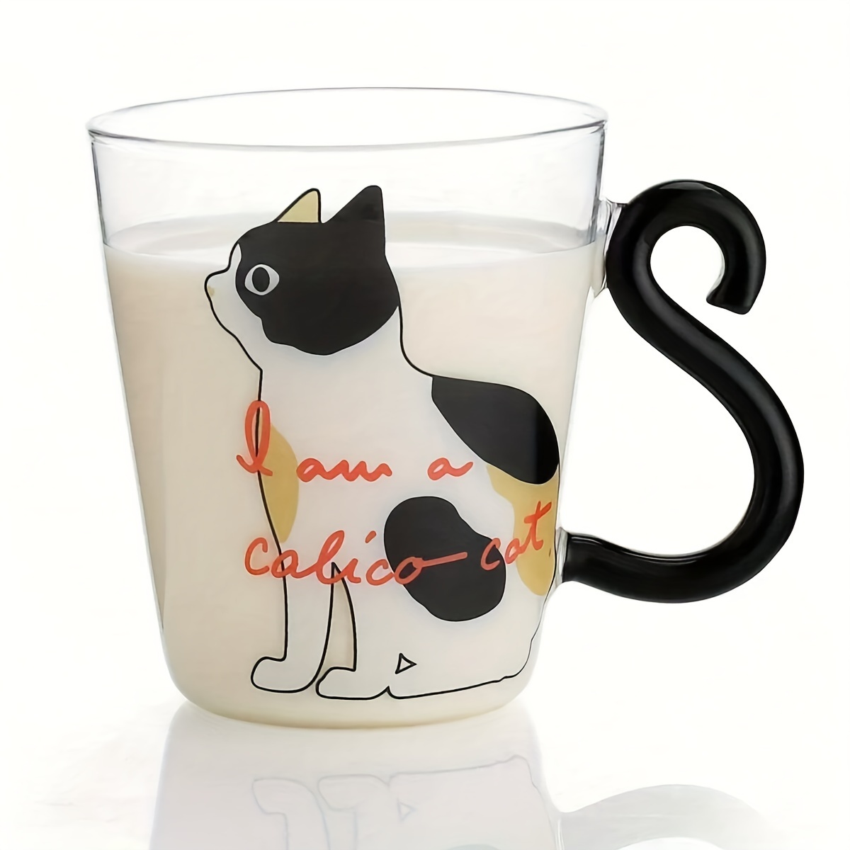 Cute Kitten Glass Cup, Kawaii Cat Glass Water Cup With Tail Handle