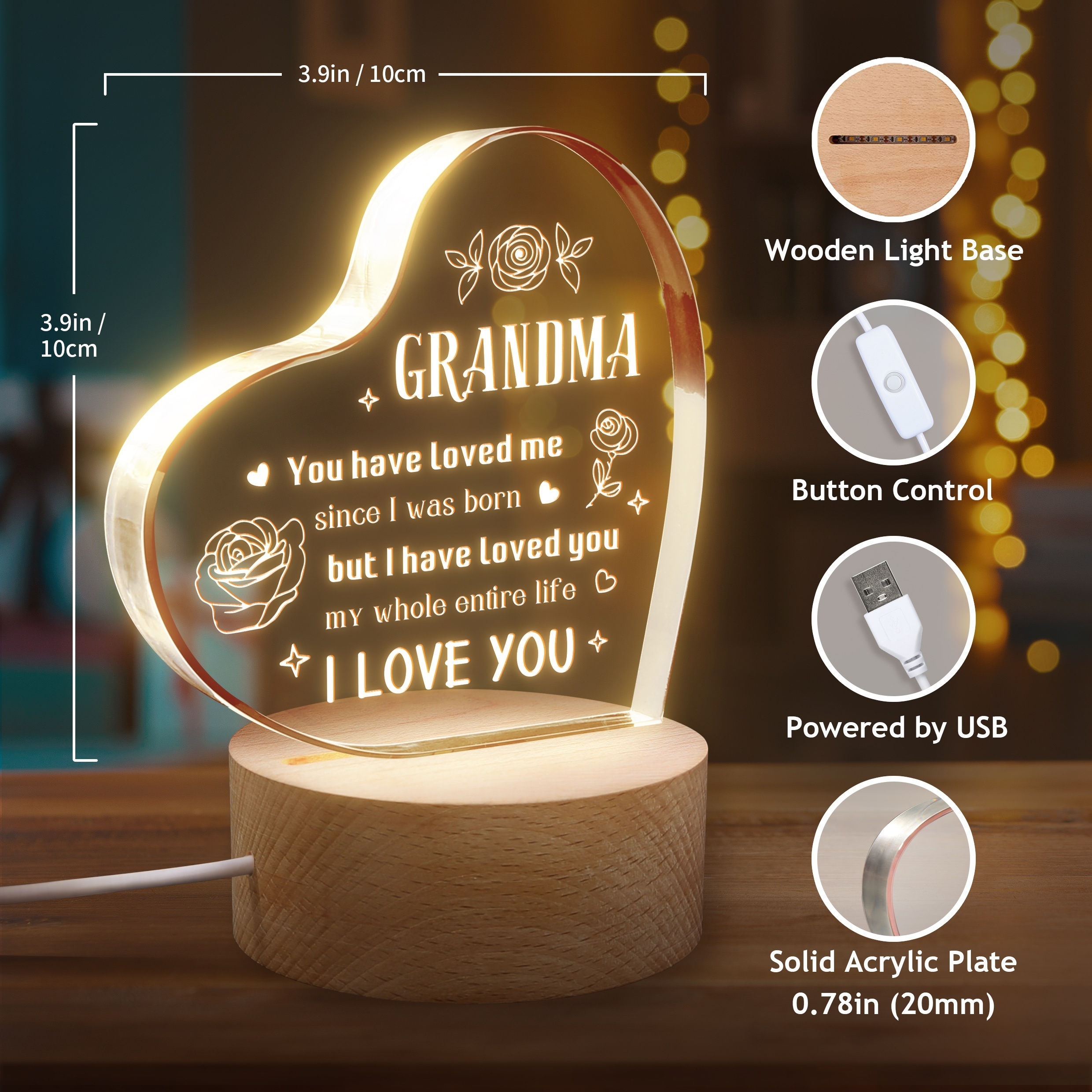 Grandma Gifts From Granddaughter Grandson, Grandma Christmas Birthday Gifts,  Best Gifts For Grandma Grandmother, Usb Powered Acrylic Night Light - Temu