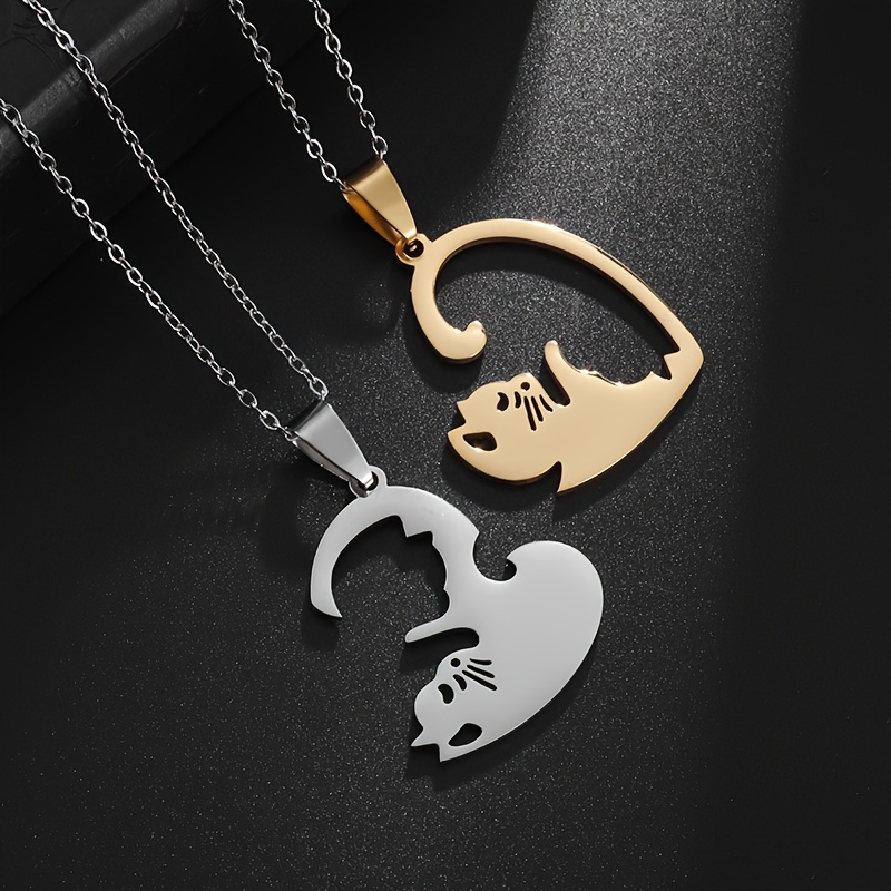Cute Cat Pendant Stainless Steel Necklace Stitching For - Temu Germany