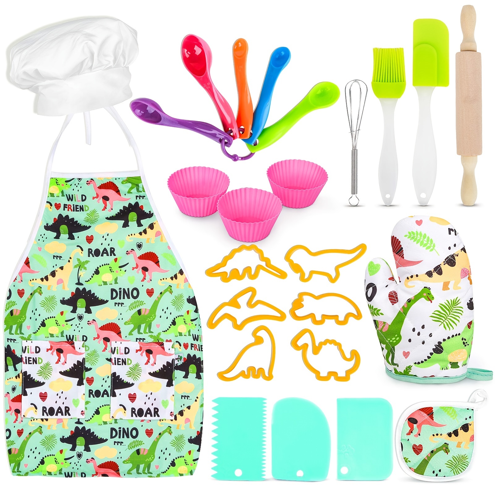 Kids Baking Set Real Cooking Kit Supplies with Kids Apron, Chef Hat, Oven  Mitt, Recipes and Kitchen Accessories Tools for Toddler Dress Up Kids Gift