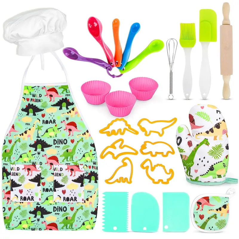 Kids Baking Set With Dinosaur Apron, Baking Kit Chef Dress Up Role Play  Toys For Boys Girls Age 3-8 - Temu