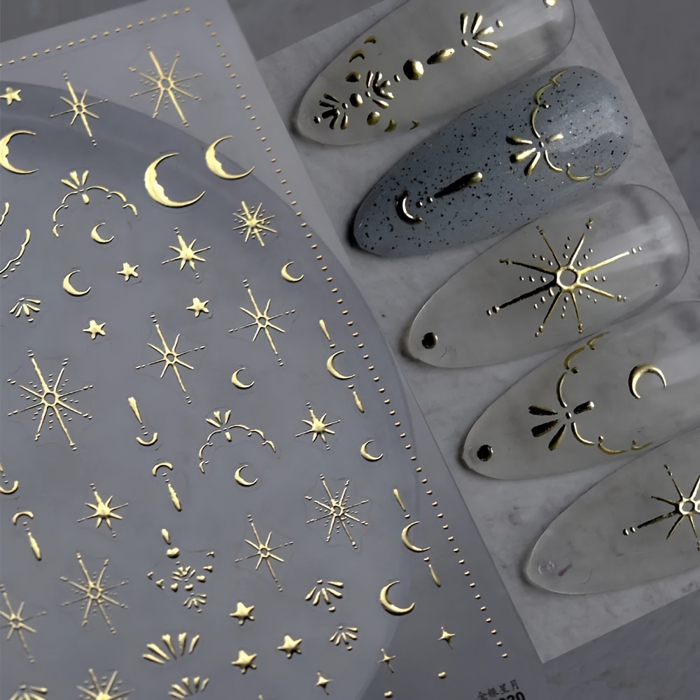Holographic Bronzing Silver Star Moon Pattern Nail Art - Temu