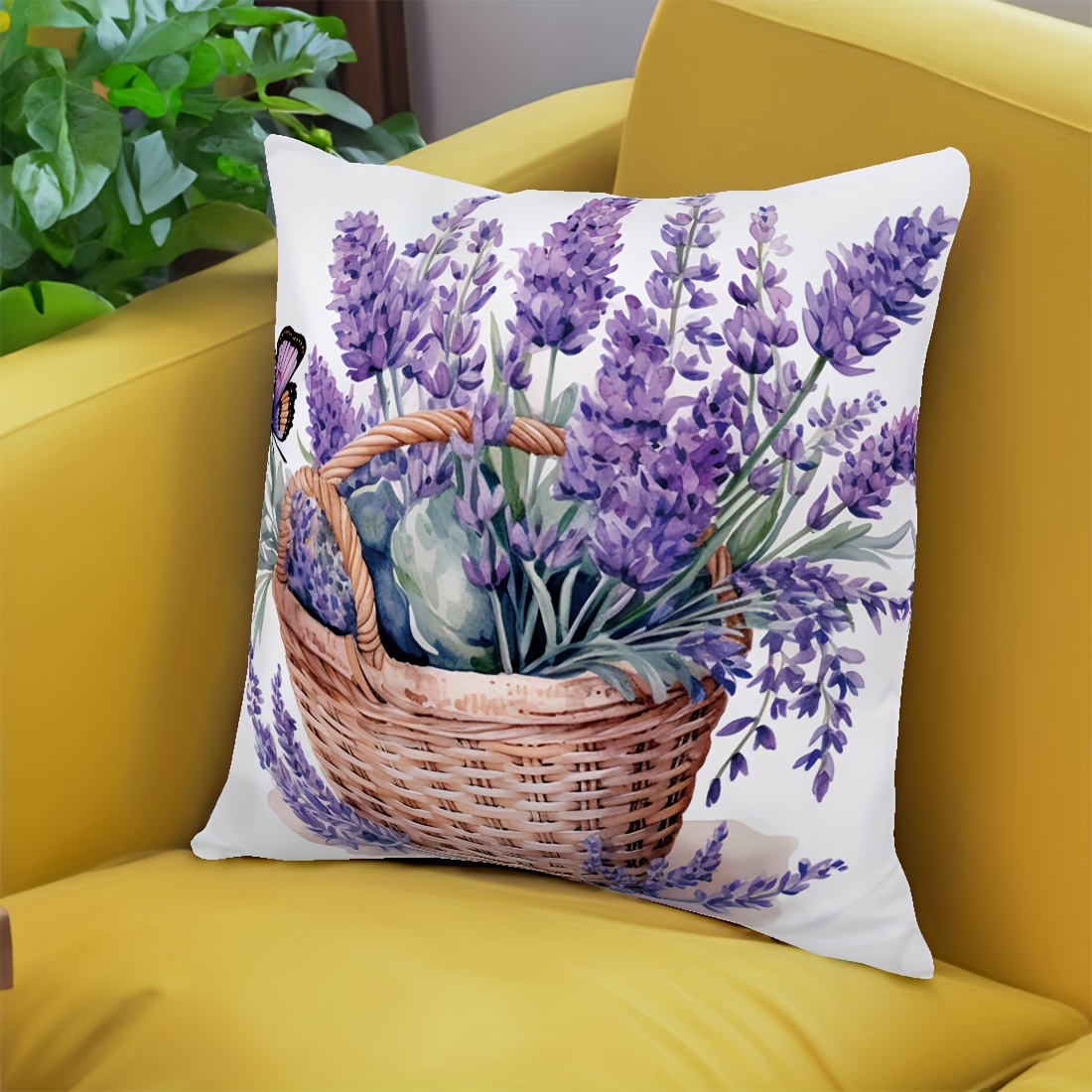 

1pc, Watercolor Lavender Illustration Double-sided Printed Pillowcase Sofa Cover - Peach Skin Velvet Pillowcase 45*45cm