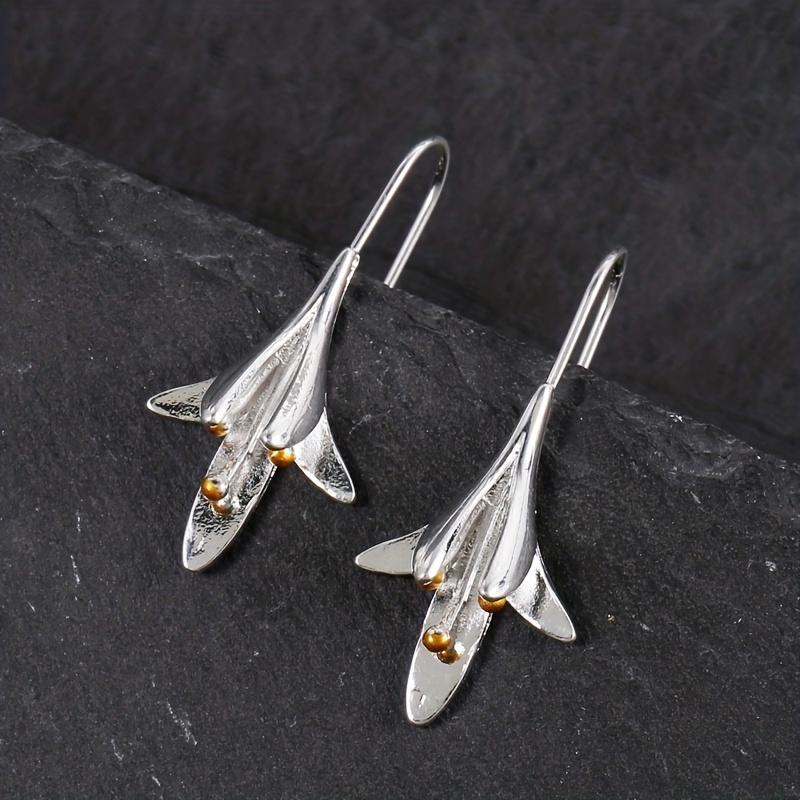 Creative Lily Shape Ear Hook Earrings, 925 Silver Plated