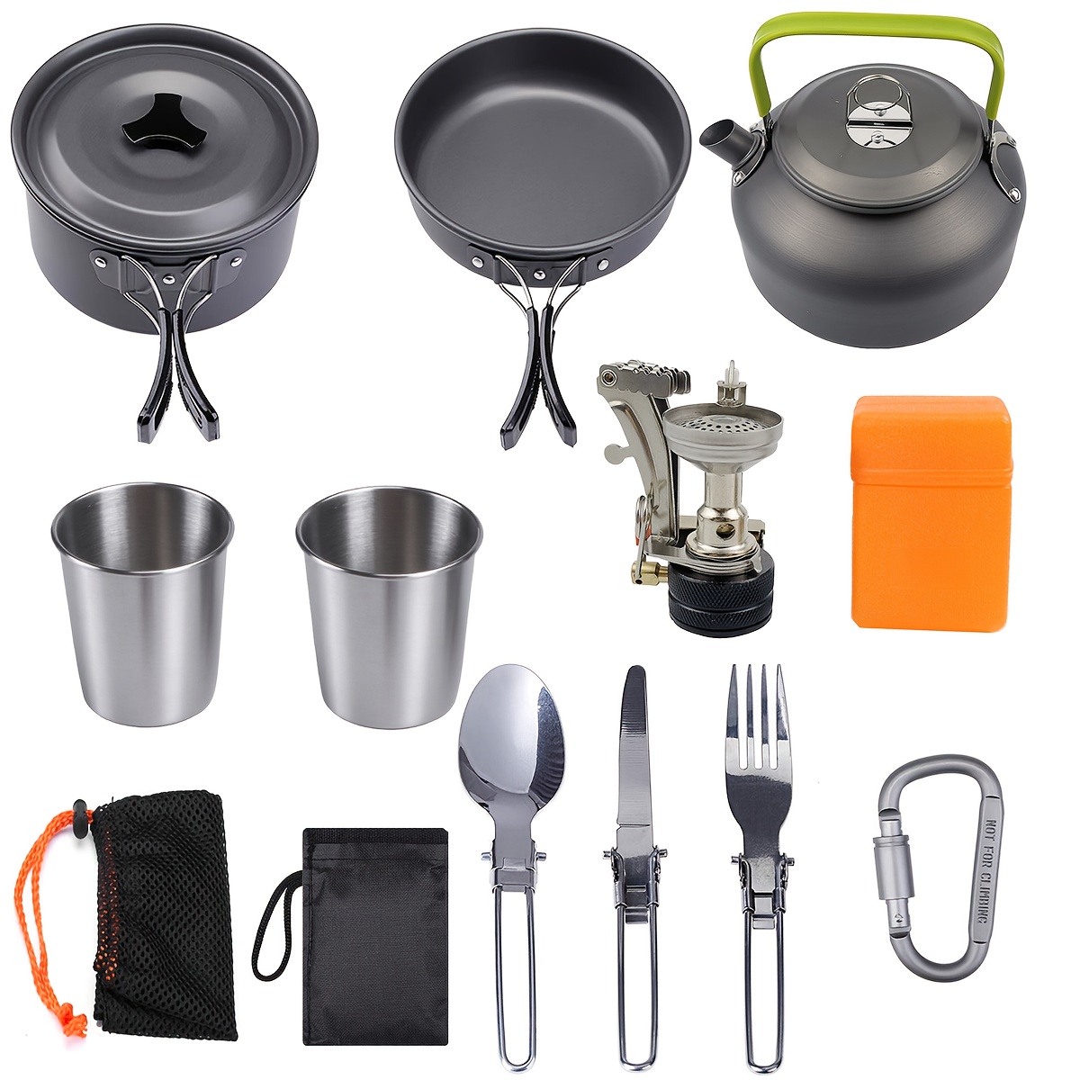 Stainless Steel Camping Cookware Mess Kit Non-Stick Pot Pan Set