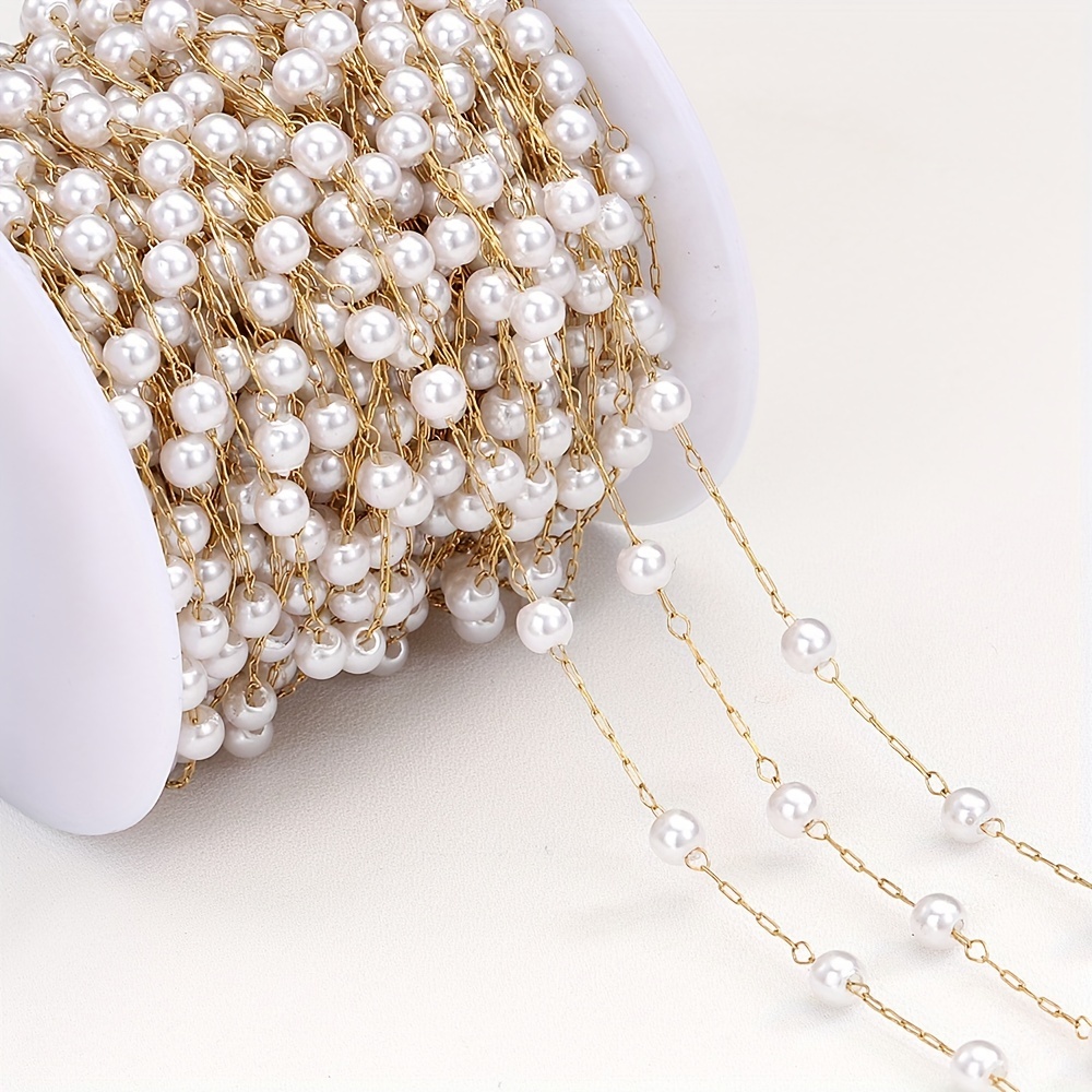 

1meter/39.37inch 4mm Stainless Steel Round Abs Pearl Beads Chains, For Necklace Bracelet Jewelry Making Diy Findings Supplies
