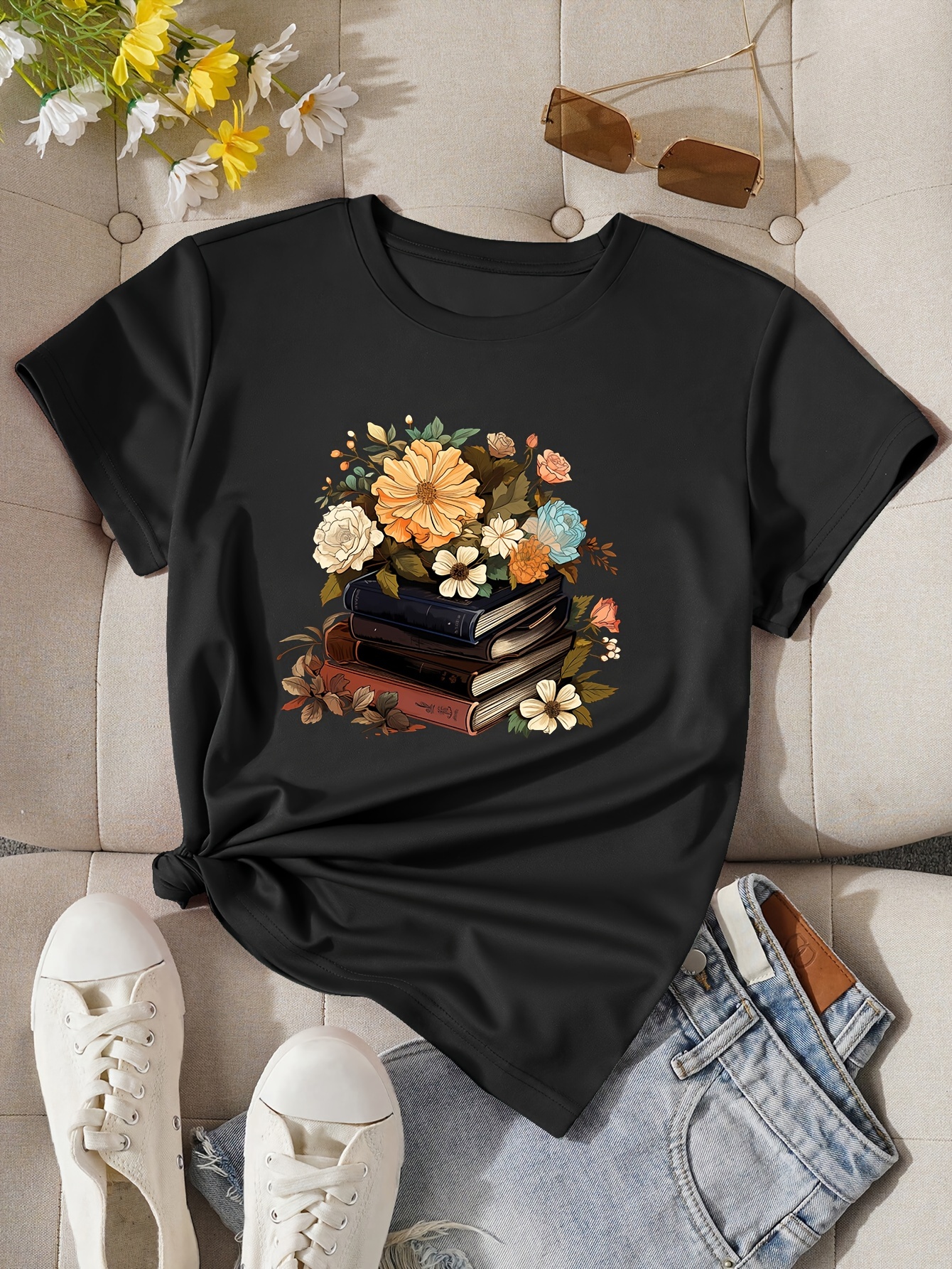 Floral Print Crew Neck T shirt Casual Short Sleeve T shirt - Temu