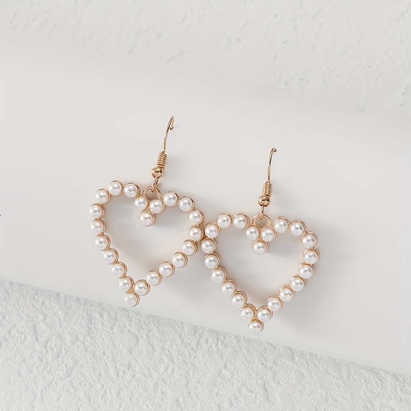 y2k bohemian style love heart faux pearl design dangle earrings for women dating jewelry gift zinc alloy jewelry