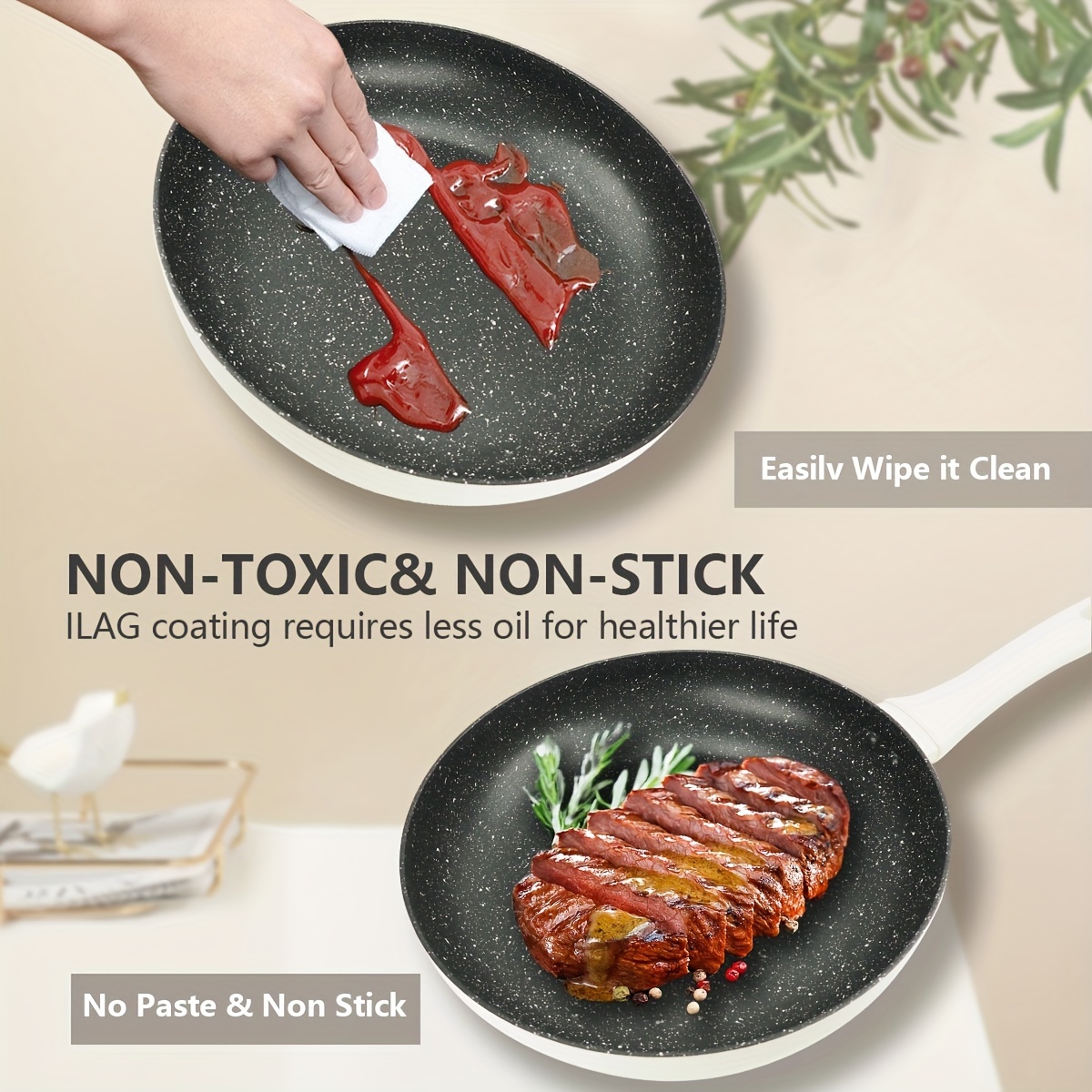 Nonstick Frying Pan Set - Granite Induction Pans for Cooking Omelette  Non-Stick Cookware Set, Healthy Kitchen Skillet Non Sticking Stone Pot and  Pan