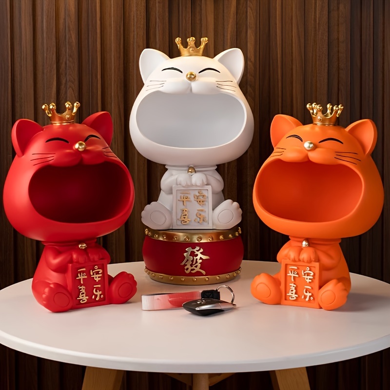 Grand argent Chat Figurine Sculptures Chance Chat Figurine Fortune Grande  Richesse Accessoire Chinois Lucky Cat Figurine Pour Ornement Bureau Voiture  Décoration