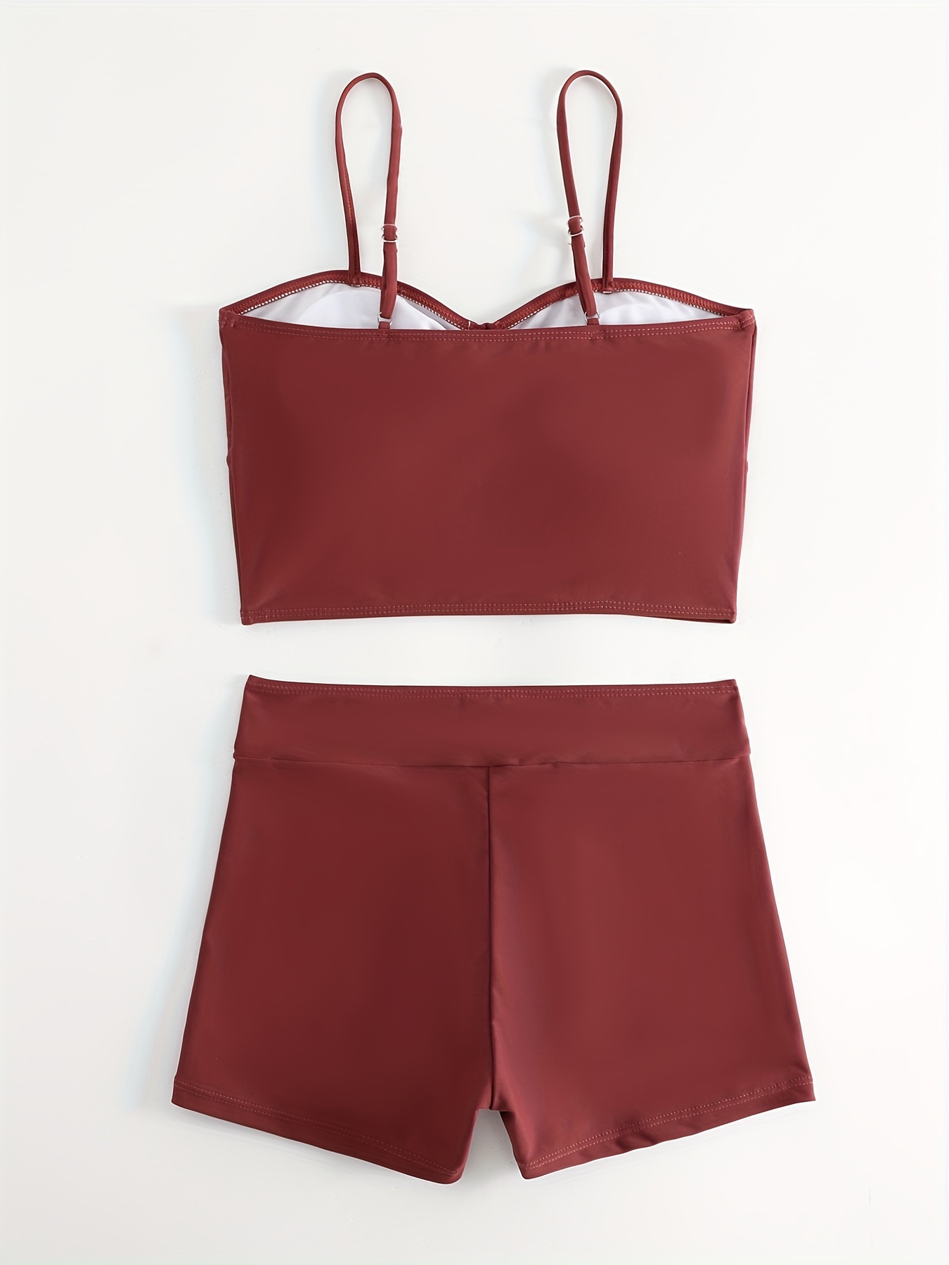 Bow Tie Bikini Sets Solid Color Spaghetti Straps High Waist - Temu
