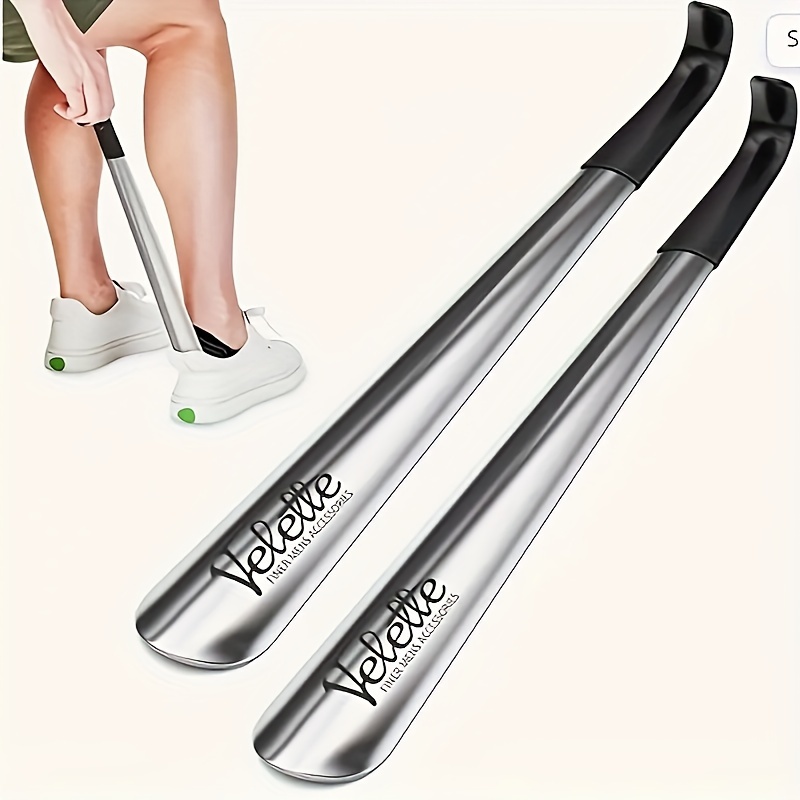 

A 16.5-inch Stainless Steel Shoe Horn With A Black Handle, No Need To Bend Over When Putting On Shoes.