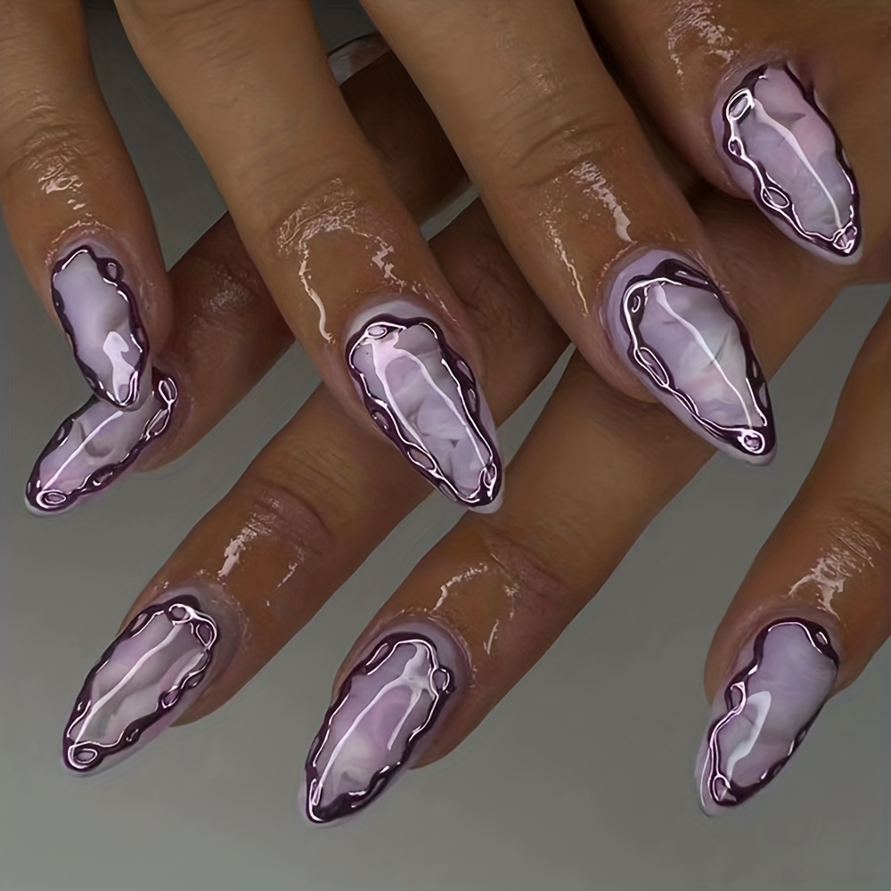 Gradient Almond Press On Nails Glossy Medium False Nails
