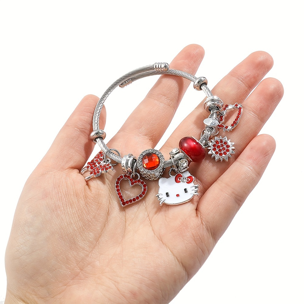 Kawaii Sanrio Diy Bangle Hello Kitty Charms Bracelet Beads Fashion