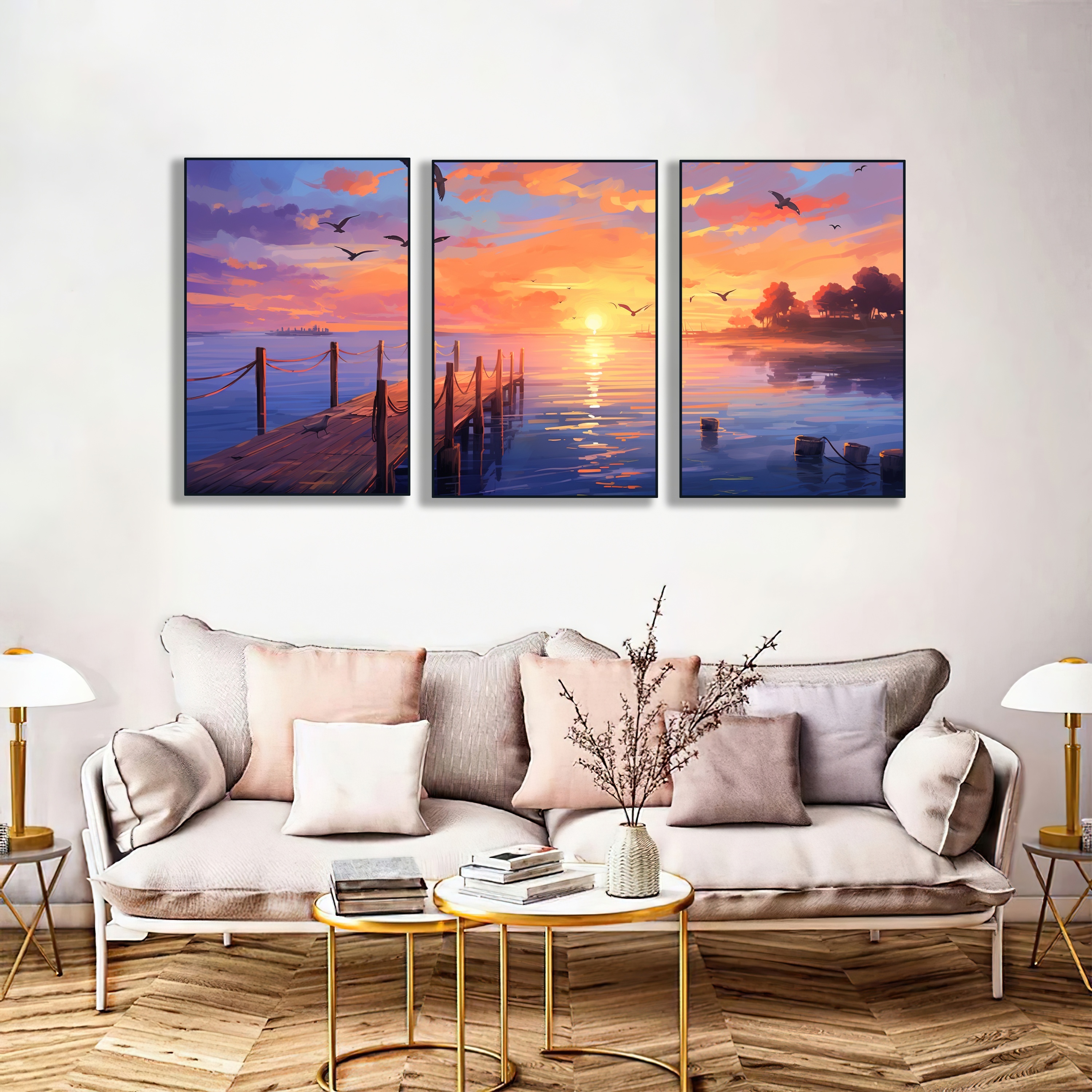 3 Pezzi/set Paesaggio Stampa Tela Poster, Tramonto Dipinti Tela Wall Art,  Opere Darte Pittura Murale Soggiorno Camera Letto Bagno Ufficio Corridoio  Decorazioni Murali, Senza Cornici, Protezione 'acquirente 90 Giorni