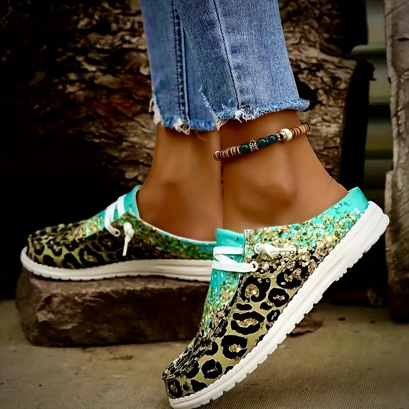 Leopard Print Canvas Slip On Loafers Casual Flat Sneakers